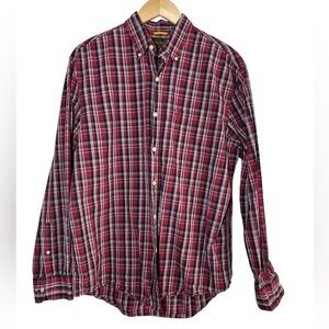 Vintage Timberland Shirt Men's Medium Button Up Red Black Plaid Cotton Western